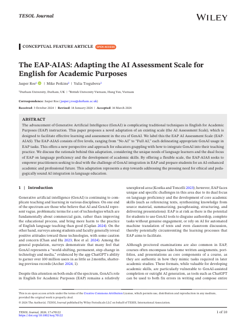 Cover: The EAP-AIAS, TESOL Journal