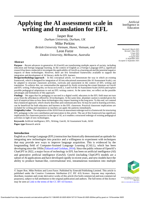 Cover: Applying the AIAS for EFL, Emerald