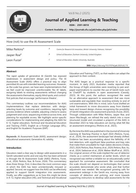 Cover: How (not) to use the AIAS, JALT