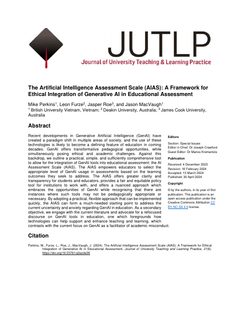 Cover: The Artificial Intelligence Assessment Scale, JUTLP